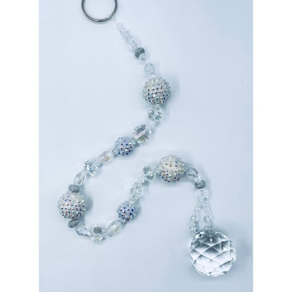 Beaded Suncatcher White & Clear Crystal Prism Hanging Patio Decor Yard Art Tree - Picture 2 of 9